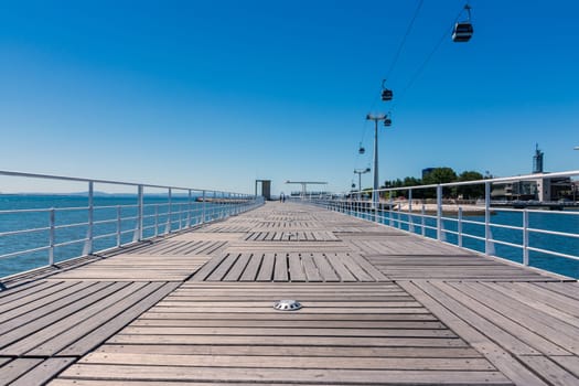 Teleforica de Lisboa Wood Walking Path Dock Ocean Landscape View Park City Lisbon Portugal EUropean