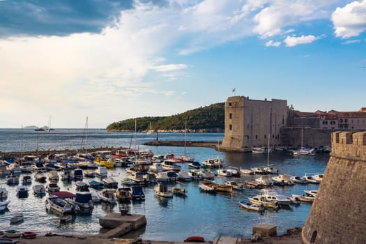 Sunrise Over Full Occupied Dubrovnik Croatia Harbor Blue Sky Boats Summer August 2017