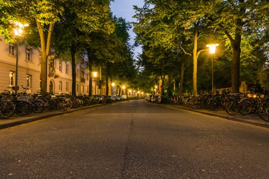 Sunrise over Street Across from Karlsruhe Train Station Lamps Dawn Sleepy Quiet Road