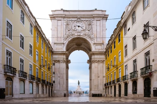 Sunrise over Arco da Rua Augusta Architecture Monument Historic Landmark City Center of Lisbon Portugal