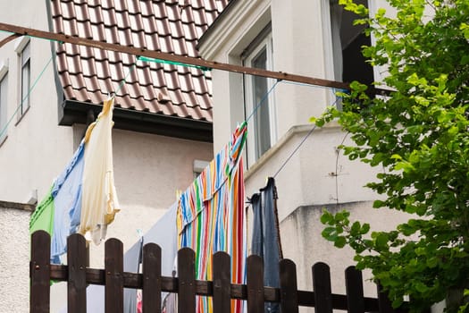 Clothes Hanging out Europe German Rooftop Colorful Drying Washing Metal