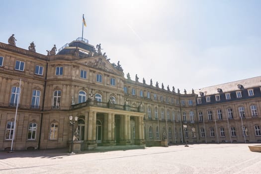 Stuttgart Schlossplatz Neues Schloss Entrance European Castle Germany City Tourism Blue Bright Sunny Day Architecture