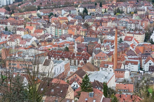Stuttgart Aerial from Above Kessel Biulding Tight Crowded City Smokestack Landscape View