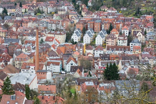 Stuttgart Aerial from Above Kessel Biulding Tight Crowded City Smokestack Landscape View