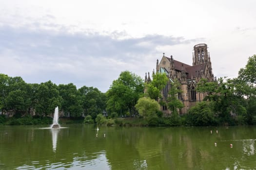 Stuttgart Feuersee Johanesskirche Pond Landscape Germany Europe Architecture Destination