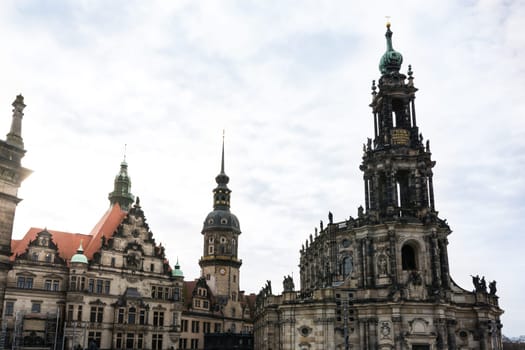 Dresden Catholic Church Overcast Weather Bridge View Exterior Architecture Famous Building
