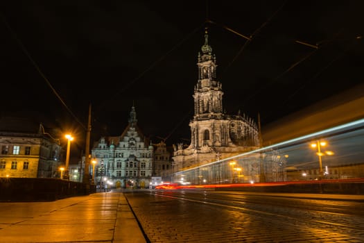 Dresden Catholic Church Overcast Weather Bridge View Exterior Architecture Famous Building