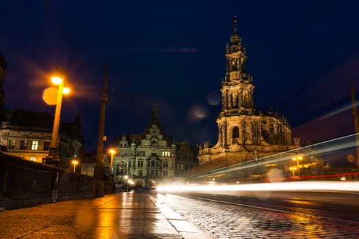 Dresden Catholic Church Overcast Weather Bridge View Exterior Architecture Famous Building