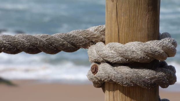 Rough Thick Rope Railing Beach Tropical Environment Wooden Post Ocean