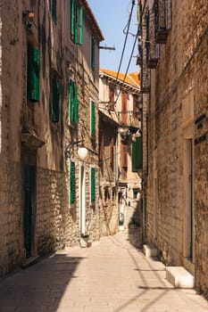 Sibenik Croatia Old Ruined European Alleyway Sunrise Beautiful Day