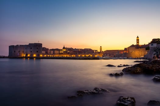 Dubrovnik Croatia During Sunset View Over Old Town Cityscape Beautiful European Vacation Destination Historic Fortress