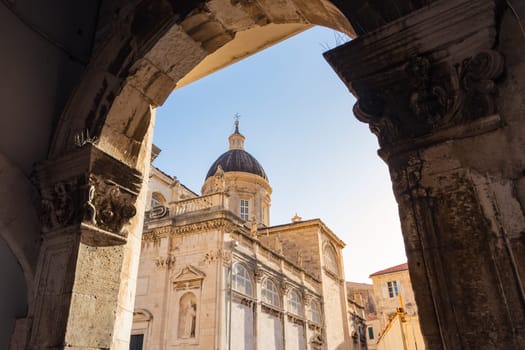 Early Sunset Over City Center Rector's Palace and Cathedral in Dubrovnik Croatia