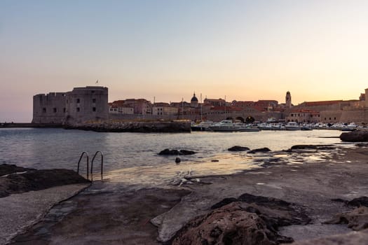 Dubrovnik Croatia During Sunset View Over Old Town Cityscape Beautiful European Vacation Destination Historic Fortress