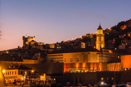 Dubrovnik Croatia City Center During Sunset Twilight Blue Hour Beautiful Cityscape