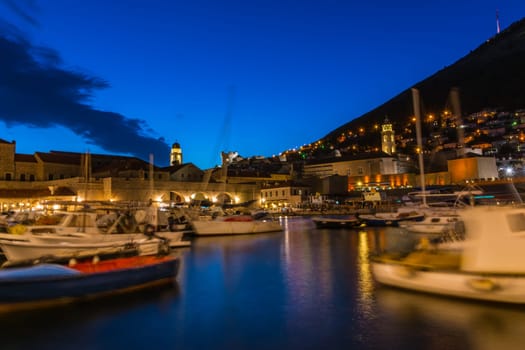 Dubrovnik Croatia City Center During Sunset Twilight Blue Hour Beautiful Cityscape