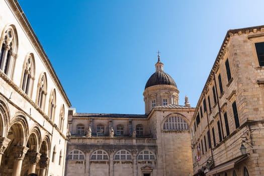 Early Sunset Over City Center Rector's Palace and Cathedral in Dubrovnik Croatia