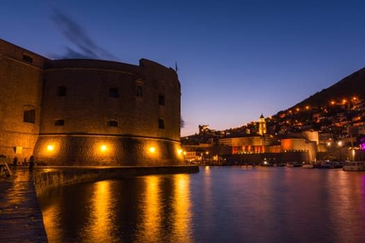 Dubrovnik Croatia City Center During Sunset Twilight Blue Hour Beautiful Cityscape
