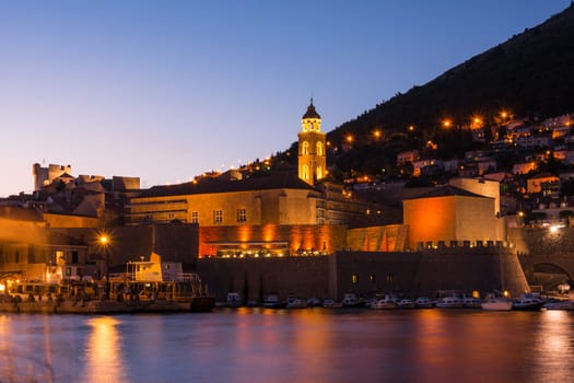 Dubrovnik Croatia City Center During Sunset Twilight Blue Hour Beautiful Cityscape