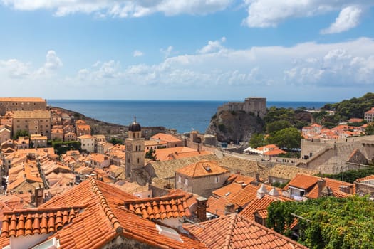 Famous Orange Rooftops of Dubrovnik Croatia Cityscape Aerial View Walking Along Fortress Walls