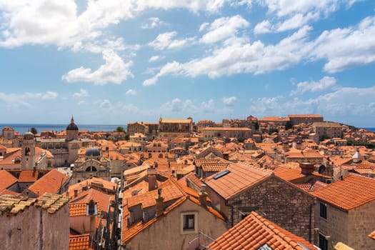 Famous Orange Rooftops of Dubrovnik Croatia Cityscape Aerial View Walking Along Fortress Walls