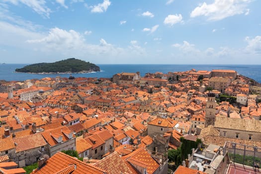 Famous Orange Rooftops of Dubrovnik Croatia Cityscape Aerial View Walking Along Fortress Walls