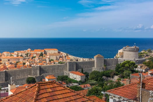 Famous Orange Rooftops of Dubrovnik Croatia Cityscape Aerial View Walking Along Fortress Walls