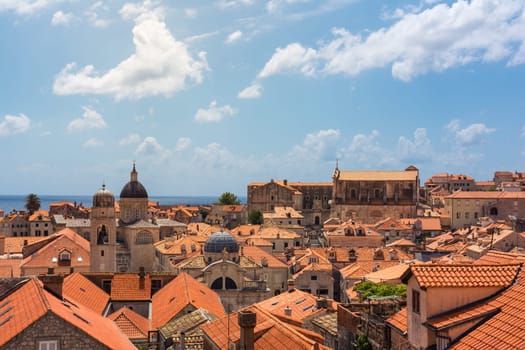 Famous Orange Rooftops of Dubrovnik Croatia Cityscape Aerial View Walking Along Fortress Walls