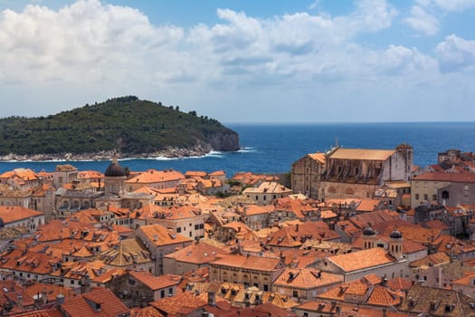 Famous Orange Rooftops of Dubrovnik Croatia Cityscape Aerial View Walking Along Fortress Walls
