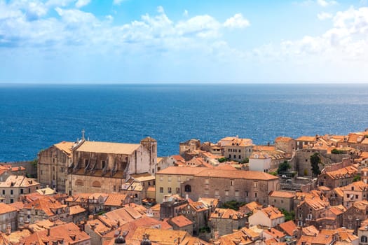 Famous Orange Rooftops of Dubrovnik Croatia Cityscape Aerial View Walking Along Fortress Walls