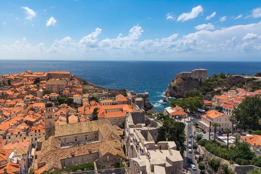 Famous Orange Rooftops of Dubrovnik Croatia Cityscape Aerial View Walking Along Fortress Walls