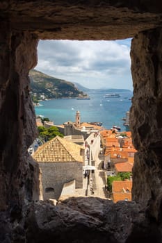 Famous Orange Rooftops of Dubrovnik Croatia Cityscape Aerial View Walking Along Fortress Walls
