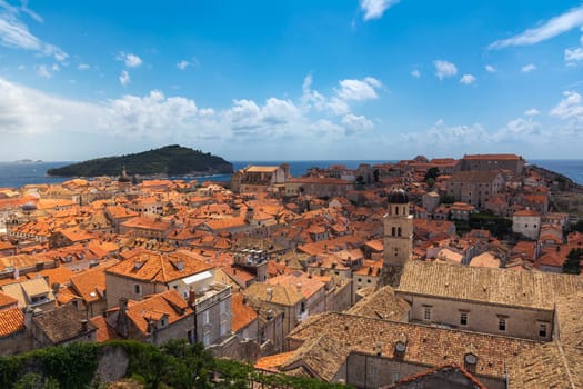 Famous Orange Rooftops of Dubrovnik Croatia Cityscape Aerial View Walking Along Fortress Walls