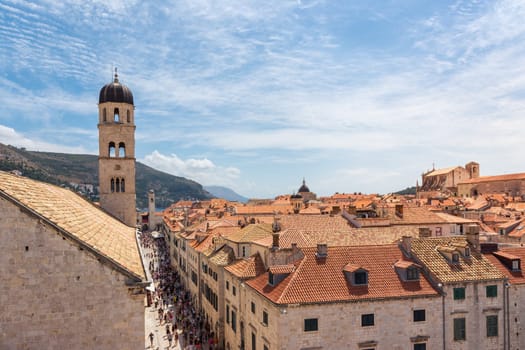 Famous Orange Rooftops of Dubrovnik Croatia Cityscape Aerial View Walking Along Fortress Walls