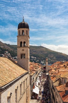 Famous Orange Rooftops of Dubrovnik Croatia Cityscape Aerial View Walking Along Fortress Walls