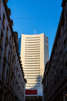 Leipzig Panorama Tower Highrise Skyscraper Blue Skies Outdoors Germany Modern European Architecture Glass Office Building