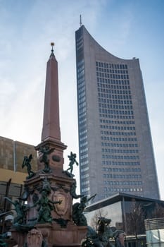 Leipzig Panorama Tower Highrise Skyscraper Blue Skies Outdoors Germany Modern European Architecture Glass Office Building