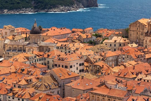Famous Orange Rooftops of Dubrovnik Croatia Cityscape Aerial View Walking Along Fortress Walls