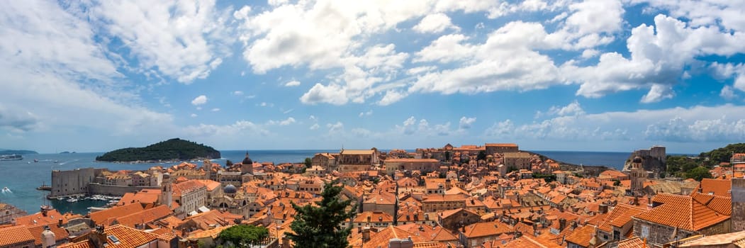 Famous Orange Rooftops of Dubrovnik Croatia Cityscape Aerial View Walking Along Fortress Walls