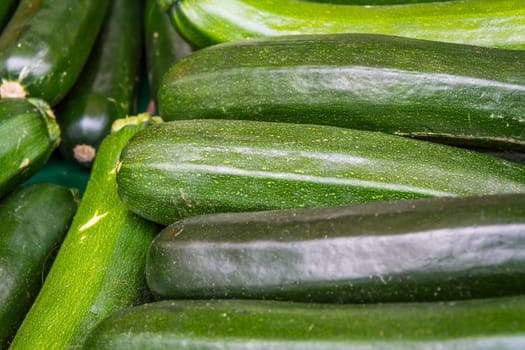 Green Cucumber Market Group Basket Sale Fresh Vegetable Food Texture Closeup