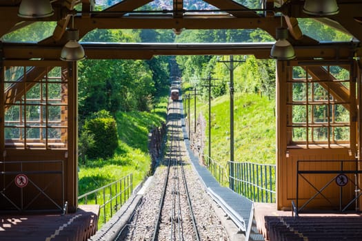 Forest Tram Wooden European Uphill Trees Summer Blue Day Arrival Cabin