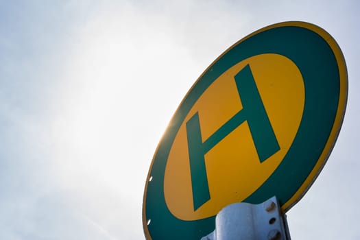 Green Yellow Haltestelle German European Sign Transportation Bus Stop Sky Background Isolated