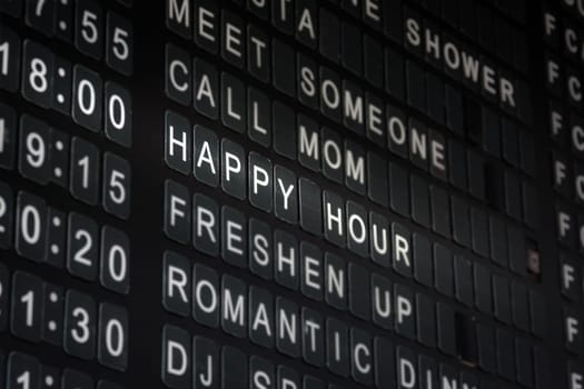 Happy Hour Timetable Sign Funny Restaurant Interior Isolated Black White