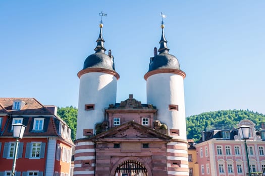 Heidelberg Old Bridge Gate Towers White Blue Sunny Day Vacation Travel Destination Architecture
