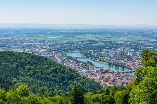 Heidelberg View over Baden-Wuerttemberg Neckar River Landscape Europe High Altitude Summer Blue Sky