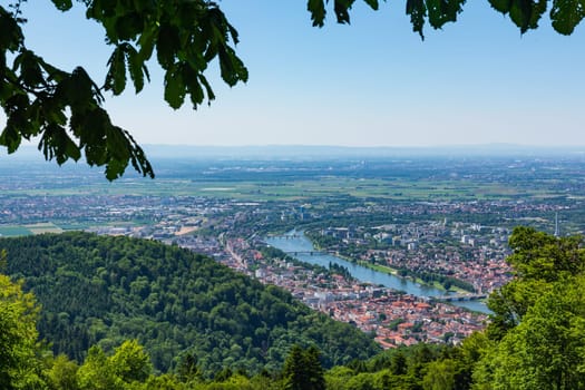 Heidelberg View over Baden-Wuerttemberg Neckar River Landscape Europe High Altitude Summer Blue Sky
