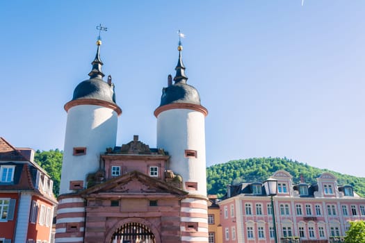 Heidelberg Old Bridge Gate Towers White Blue Sunny Day Vacation Travel Destination Architecture