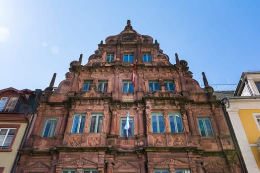 Hiedelberg Famous Hotel Ritter Summy Blue Sky Sun Rays Visiting Facade May 2017