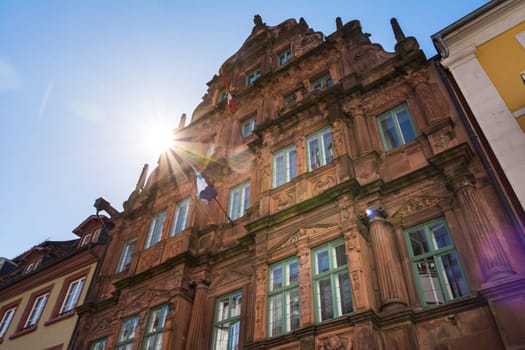 Hiedelberg Famous Hotel Ritter Summy Blue Sky Sun Rays Visiting Facade May 2017