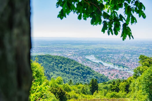 Heidelberg View over Baden-Wuerttemberg Neckar River Landscape Europe High Altitude Summer Blue Sky