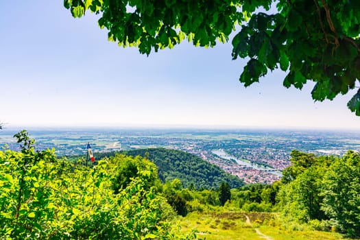 Heidelberg View over Baden-Wuerttemberg Neckar River Landscape Europe High Altitude Summer Blue Sky